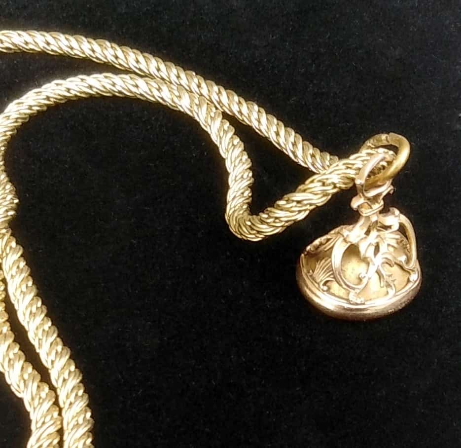 Antique Victorian Gold-Cased Carnelian Fob Pendant Necklace – 24" Heavy Rope Chain Statement Piece